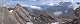  vue depuis le sommet du Pain de Sucre coté italien. De gauche à droite: dans les nuages le mont Viso, le pic d'Asti, le vallon de l'Agnello. Au fond à gauche le mont de Salsa et le Bric de Rubren. A droite la tête des Toillies effilée. Entre les deux se trouve le col de Longet . (c) Christophe ANTOINE
900*279 pixels (42568 octets)(i595)
